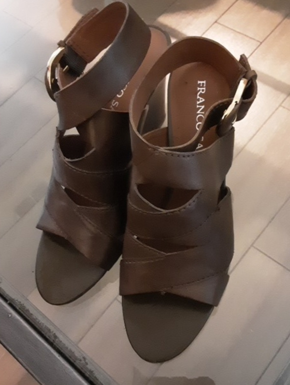 Franco Sarto Brown Wrapped Leather Heel Sandals